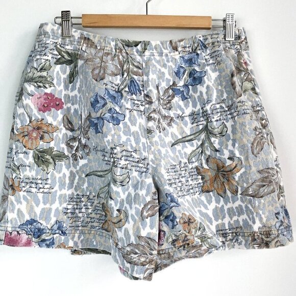 Vintage Stampede  Botanical Print Lightweight Denim Shorts Skort M - Picture 6 of 7